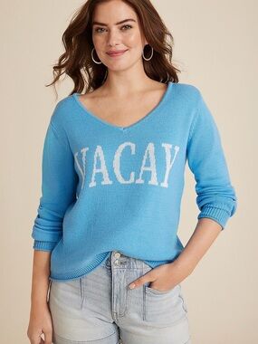 NWT MAURICES BLUE VACAY SWEATER SIZE XS SUPER CUTE!